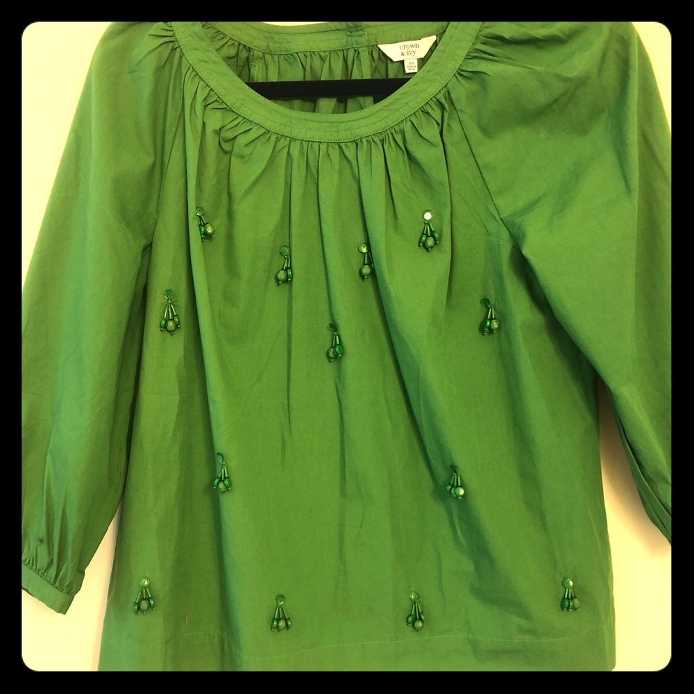 Crown and Ivy beaded green top NEW